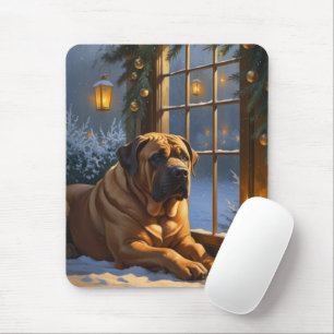 Feestelijke Bullmastiff met kerstverlichting Vakan Muismat