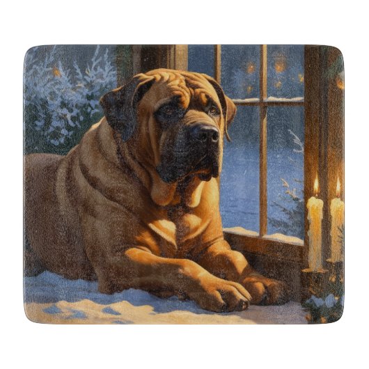 Feestelijke Bullmastiff met kerstverlichting Vakan Snijplank (Voorkant)