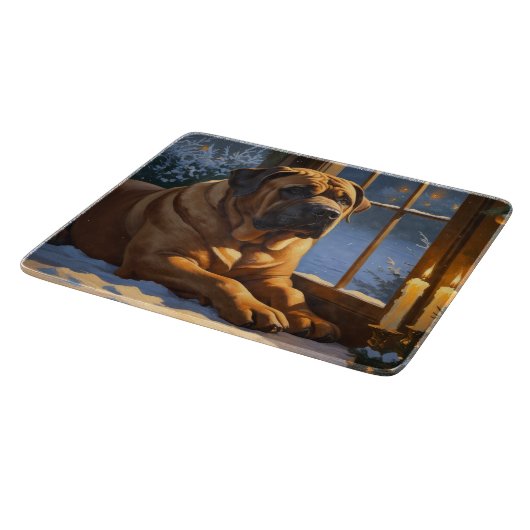 Feestelijke Bullmastiff met kerstverlichting Vakan Snijplank (Hoek)