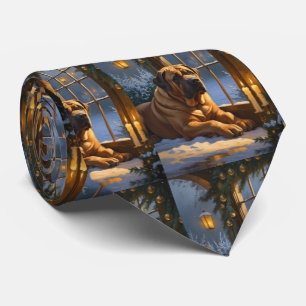 Feestelijke Bullmastiff met kerstverlichting Vakan Stropdas