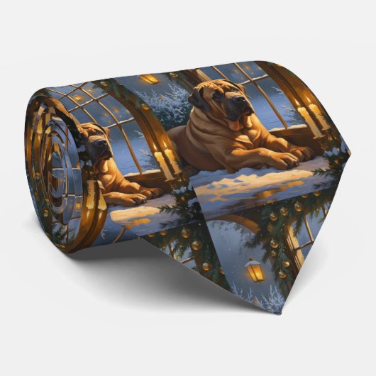 Feestelijke Bullmastiff met kerstverlichting Vakan Stropdas (Opgerold)