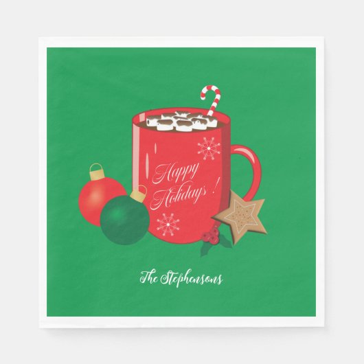 Feestelijke cacao Mok Green Holiday Paper Napkin Servet (Voorkant)