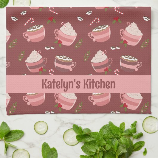 Feestelijke Cacao Mokken Patroon Vakantie Keuken H Theedoek (Gevouwen)