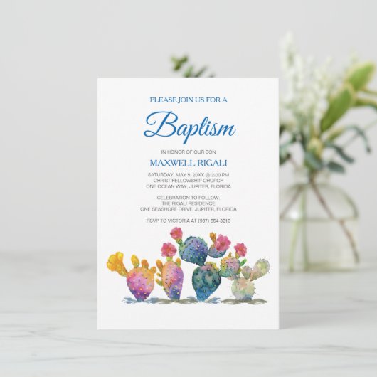 Feestelijke Cactus BOY BAPTISM Fiesta Kaart (Staand voorkant)