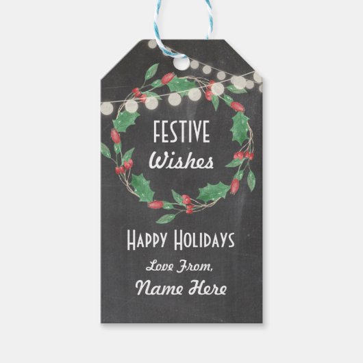 Feestelijke Cadeau Labels Kerstkrans Vrolijk Xmas  Cadeaulabel (Voorkant)