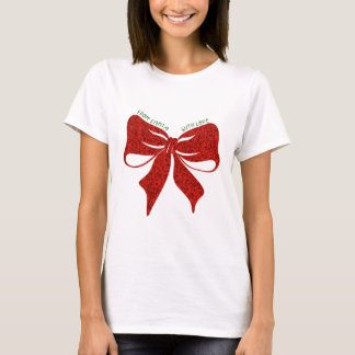 Feestelijke cadeau lint Kerst T-shirt -- Rode lint