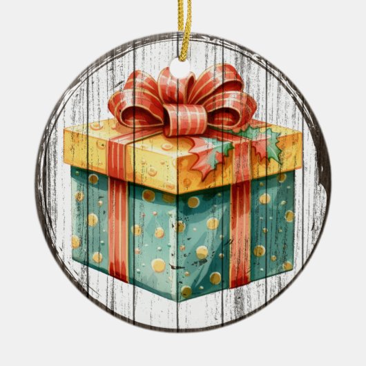 Feestelijke Cadeaudoos - Kerstversiering Keramisch Ornament (Voorkant)