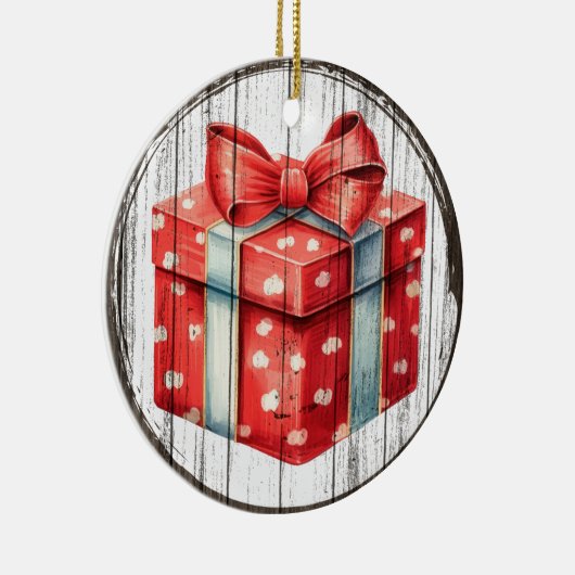 Feestelijke Cadeaudoos - Kerstversiering Keramisch Ornament (Rechts)