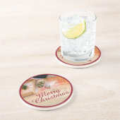 Feestelijke cadeaus als kerstmotief zandsteen onderzetter (Zijkant)