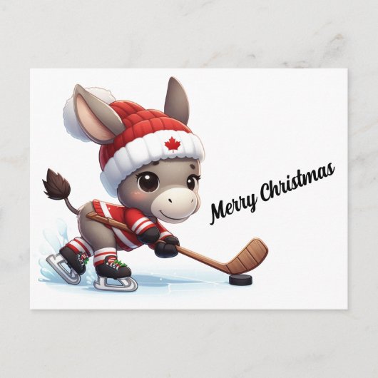 Feestelijke Canada Kerst Hockey Ezel Briefkaart (Voorkant)