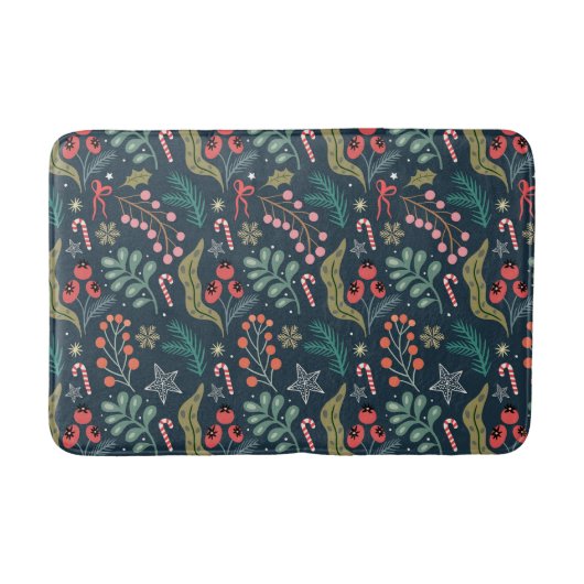 Feestelijke Candy Cane en Holly Pattern Badmat (Voorkant)