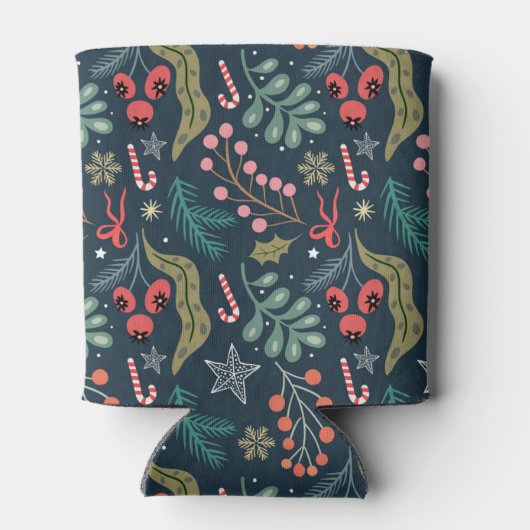 Feestelijke Candy Cane en Holly Pattern Blikjeskoeler (Achterkant)