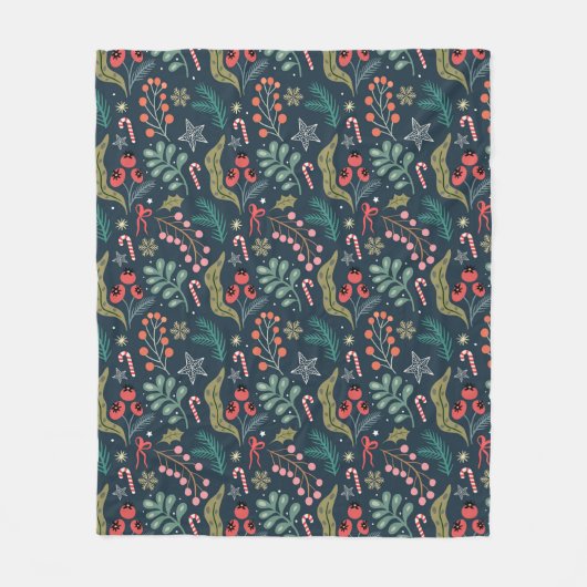 Feestelijke Candy Cane en Holly Pattern Fleece Deken (Voorkant)