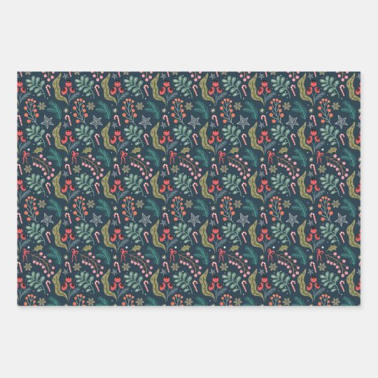 Feestelijke Candy Cane en Holly Pattern Inpakpapier Vel (Voorkant)