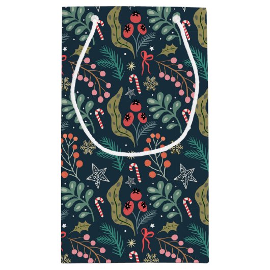 Feestelijke Candy Cane en Holly Pattern Klein Cadeauzakje (Achterkant)