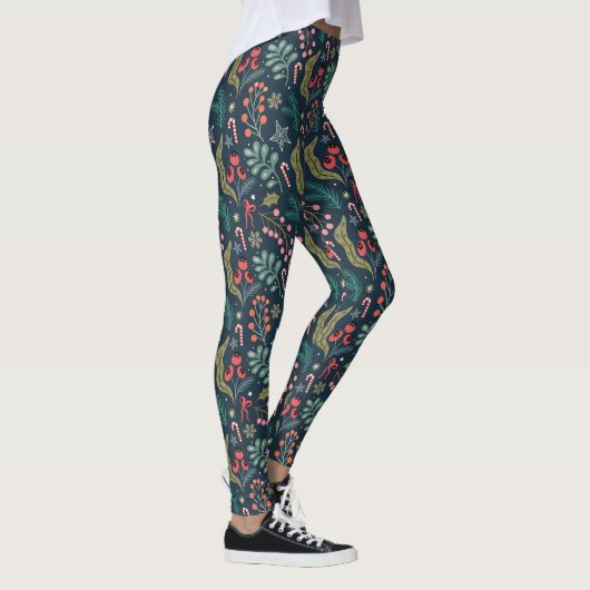 Feestelijke Candy Cane en Holly Pattern Leggings (Rechts)