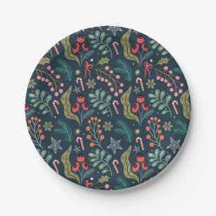 Feestelijke Candy Cane en Holly Pattern Papieren Bordje