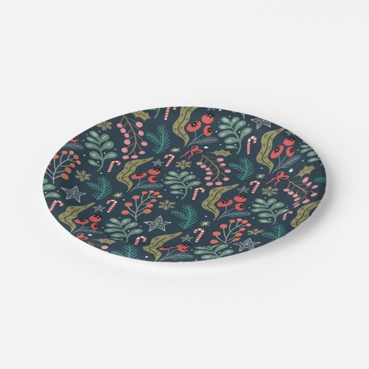 Feestelijke Candy Cane en Holly Pattern Papieren Bordje (Gekanteld)