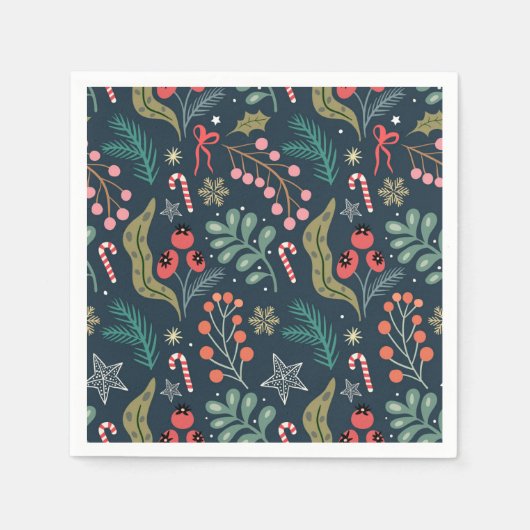 Feestelijke Candy Cane en Holly Pattern Servet (Voorkant)