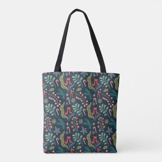 Feestelijke Candy Cane en Holly Pattern Tote Bag (Achterkant)