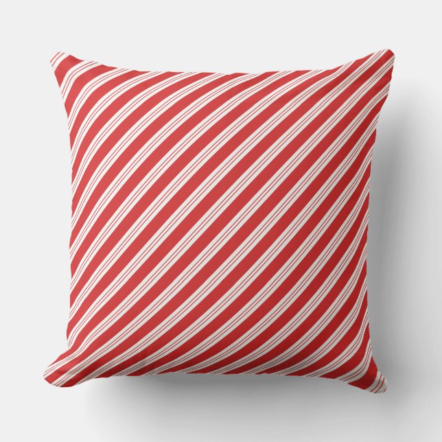 Feestelijke Candy Cane Gestreepte Kerst Rood Wit  Kussen (Voorkant)