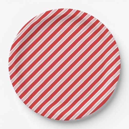 Feestelijke Candy Cane Gestreepte Kerst Rood Wit Papieren Bordje (Voorkant)