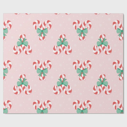Feestelijke Candy Cane Hearts Pattern Cadeaupapier (Vlak)