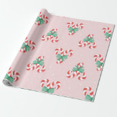 Feestelijke Candy Cane Hearts Pattern Cadeaupapier (Uitgerold)