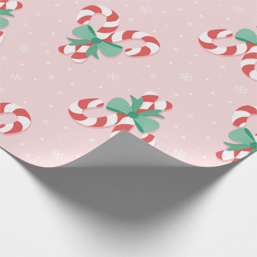 Feestelijke Candy Cane Hearts Pattern Cadeaupapier (Hoek)