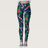Feestelijke Candy Cane & Holly Berry Kerstmis Leggings (Voorkant)
