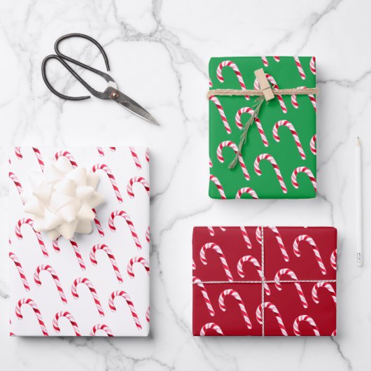 Feestelijke Candy Cane Kerst Waterverf Inpakpapier Vel (Voorkant)