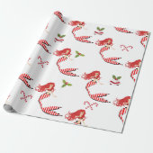 Feestelijke Candy Cane Kerstmis Zeemeermin Cadeaupapier (Uitgerold)