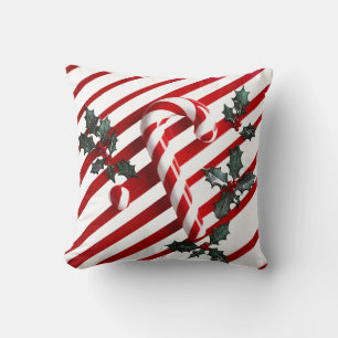 Feestelijke Candy Cane met Holly Christmas Design Kussen