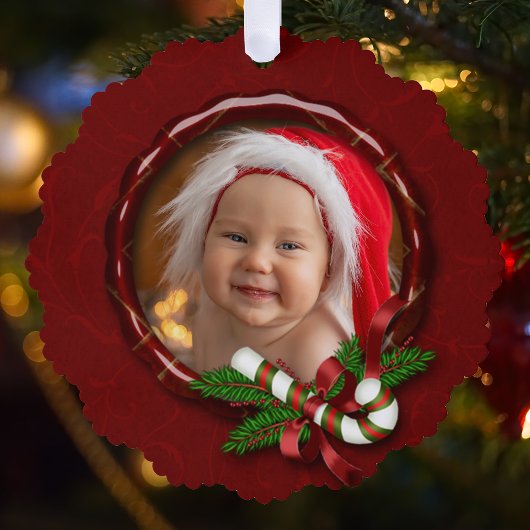 Feestelijke Candy Cane & Pine Foto Lijst Ornament Kaart