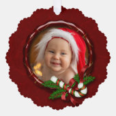 Feestelijke Candy Cane & Pine Foto Lijst Ornament Kaart (Voorkant)