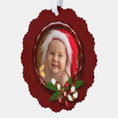 Feestelijke Candy Cane & Pine Foto Lijst Ornament Kaart (Links)