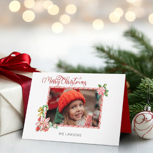 Feestelijke Candy Cane Prettig Kerstmis Eén Foto Feestdagen Kaart