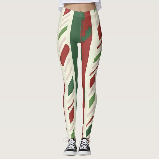 Feestelijke Candy Cane Stripes in rood en groen Leggings (Voorkant)