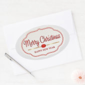 Feestelijke Candy Cane Vrolijk Kerstfeest Gelukkig Ovale Sticker (Envelop)