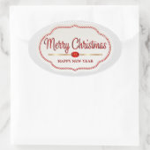 Feestelijke Candy Cane Vrolijk Kerstfeest Gelukkig Ovale Sticker (Tas)