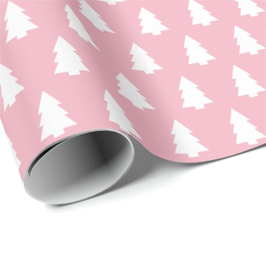 Feestelijke Candy Roze Witte Kerstboom patroon Cadeaupapier (Rol Hoek)