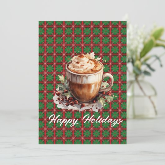 Feestelijke Cappucino Aanpasbaar Feestdagenkaart (Staand voorkant)