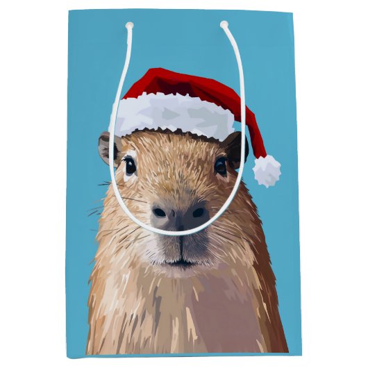Feestelijke Capybara in Santa Hat Medium Cadeauzakje (Voorkant)