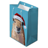 Feestelijke Capybara in Santa Hat Medium Cadeauzakje (Achterkant Gekanteld)