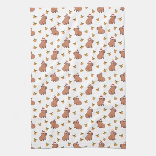 Feestelijke Capybara kerstvakantie Theedoek (Verticaal)