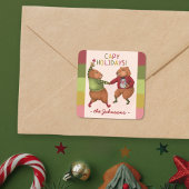 Feestelijke Capybara kerstwoordspeling met familie Vierkante Sticker