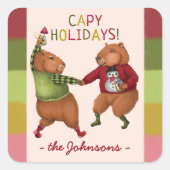 Feestelijke Capybara kerstwoordspeling met familie Vierkante Sticker (Voorkant)