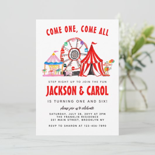 Feestelijke Carnaval Circus Show Kind Joint Birthd Kaart (Staand voorkant)