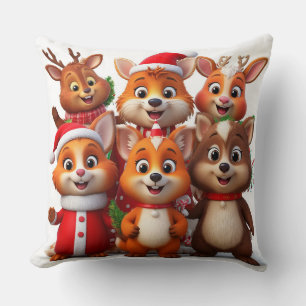 Feestelijke Cartoon Dieren in Kerst Kostuums Kussen
