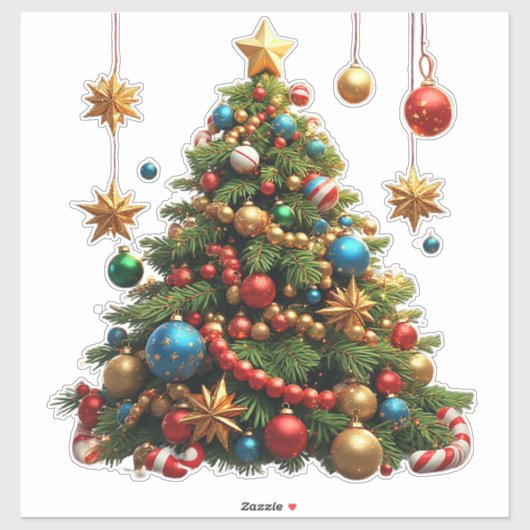Feestelijke Cartoon Kerstboom Sticker (Vel)